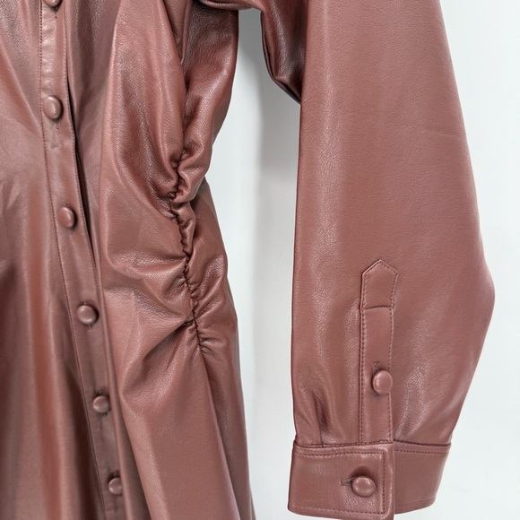 by Anthropologie Fuax Leather Midi Shirt Dress In Brown Size 1X Plus Size - Picture 13 of 15